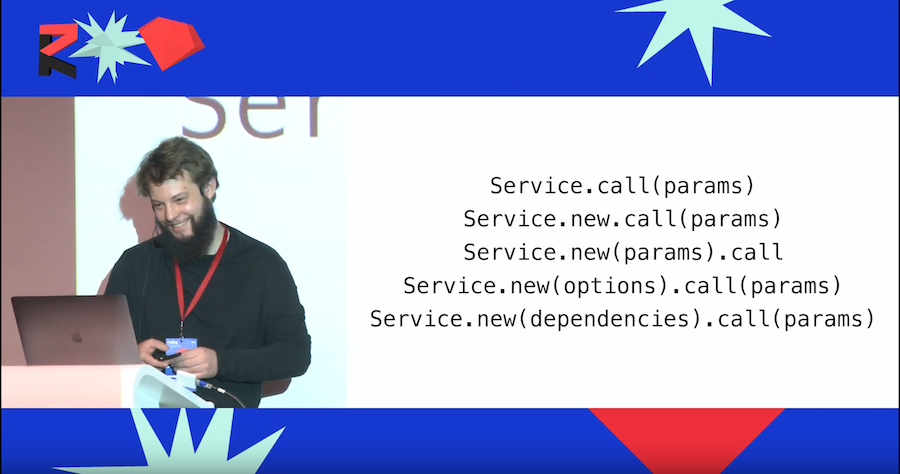 A slide from Anton's talk depicting at least 5 ways to use service objects